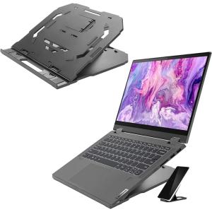 imageLenovo 2in1 Laptop Stand  Adjustable Portable Foldable Ergonomic NonSlip Compatible with Laptops up to 15quot and Cell Phones Ideal for Travel