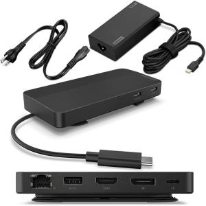 imageLenovo USBC Dual Display Travel Dock w 100W Power Adapter  7 Ports Integrated USBC Cable Universal Compatibility Dual Displays at 4K  BlackUSB Dock  Adapter
